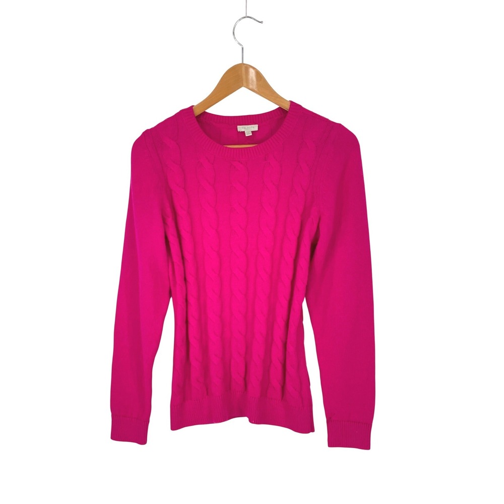 Excellent Talbots Women Sweater P Petite Pullover Pink Cable Knit Cotton Blend